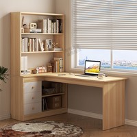 Bureau d'ordinateur en bois avec étagère et bibliothèque intégrées, bureau d'angle pour étudiant, pour la maison, la chambre à coucher, le bureau, surface de travail