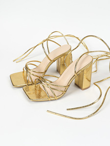 Sandales sexy pour femmes à talons aiguilles croisés à la cheville, mules à bride étroite, chaussures de soirée à bout carré, talons hauts d'été - Product Image 6