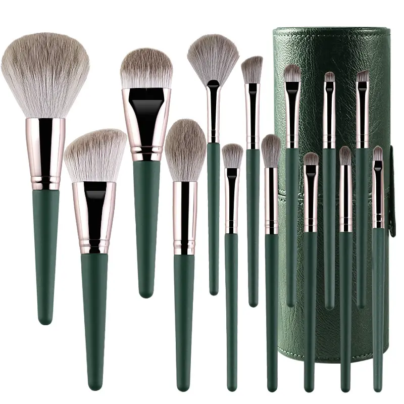 Populaire Custom Logo Yrx A035 Make-Up Borstels Professionele Cosmetica Sets Volledige Make-Up Borstel Set Voor 14 Stuks Groene Kit Private Label