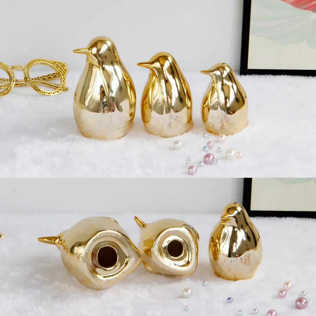 Pinguim de ouro porcelana decorações de casa, artesanato de cerâmica para sala de estar, quarto, estante, desktop, decoração de casa
