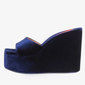 Thick <b>Platform</b> Smooth Pleuche Shoes Women's Outdoor Slides High Wedge <b>Heels</b> Retro <b>Open</b> <b>Toe</b> Sandals Solid Color Slippers - Product Image 1