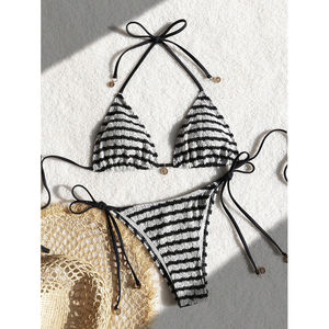 Traje de Baño de Bikini Plisado Estampado al por Mayor, Traje de Baño de Bikini Triangular Sexy con Estampado de Leopardo para Mujer - Product Image 5