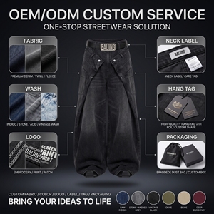Jeans Baggy da Uomo con Pannelli Sovrapposti, Gamba Larga, Stile Cargo, Denim Nero Lavato, Streetwear, Etichetta Privata, Produzione in Fabbrica, Basso MOQ, ODM - Product Image 3