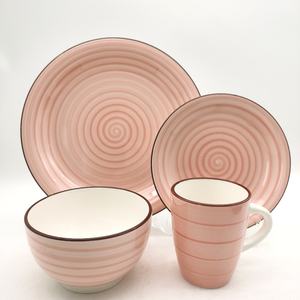 Juego de vajilla de gres cerámico de alta calidad de grado AB, vajilla de porcelana blanca, 16 Uds., vajilla china fina rosa - Product Image 1