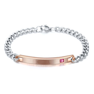 <b>Couple</b> <b>Bracelet</b> 5MM Stainless Steel Chain With Laser Engraved Plate And Gemstone Gift For Him Her - Product Image 4