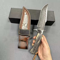 Couteau de camping tactique en acier épais Vg10 manche en bois forgé couteau Bowie à dos droit couteau d'extérieur Edc en acier damas
