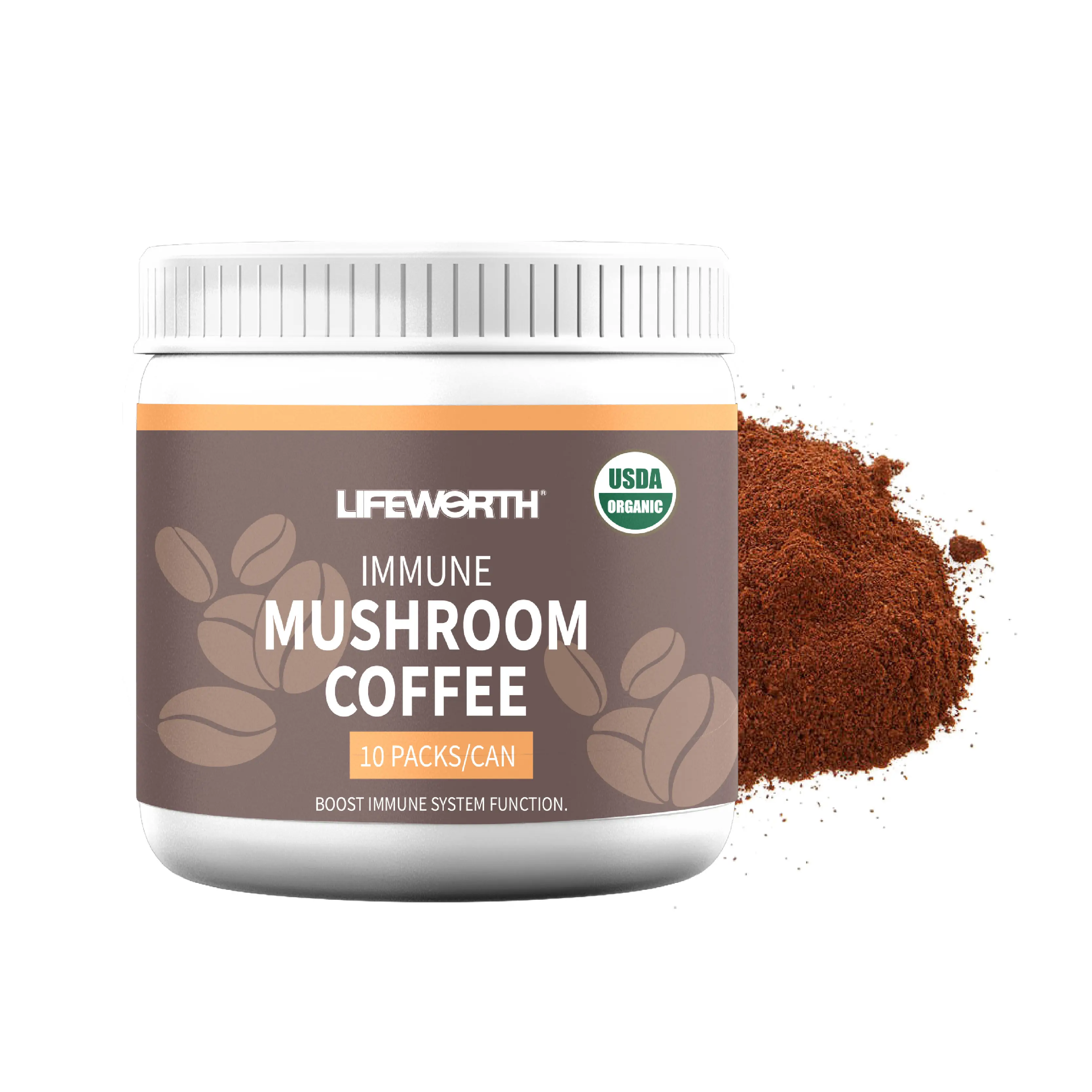 Lifewworth بالجملة Adaptogen Ganoderma فطر القهوة الفورية الأسود ماني مسحوق القهوة السائبة