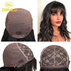 Perruques Wignee en cheveux humains brésiliens Remy, ondulées naturelles, avec frange, pour femmes, densité 150%, sans colle, dentelle transparente - Product Image 3