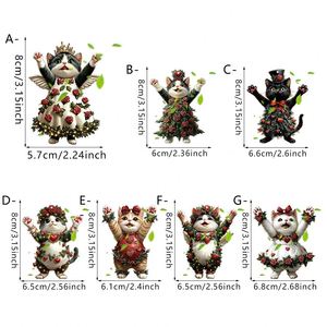 2025 Rose Flower Kitten Car Pendant for Rearview Mirror Cute Cartoon Cat Pendant Rose Flower Acrylic <b>Keychain</b> Valentine's Gift - Product Image 6