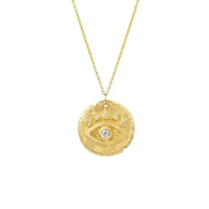 Boho Jewelry 925 Silver Gold Price Per Gram Diamond Zirconia Retro Eye Coin Pendant Necklace