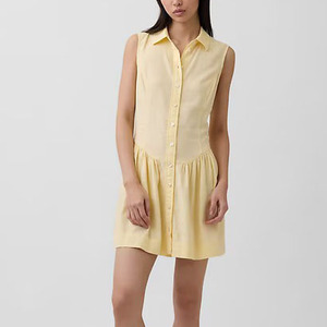 Robe chemise courte en lin mélangé pour femme, taille basse, décontractée, couleur unie, broderie à la main, respirante, tissée, pour l'été, usage quotidien - Product Image 3