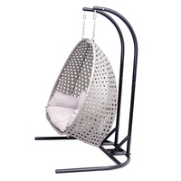 suspendu en métal osier gris moderne 2 pièces en rotin pour l'extérieur du jardin Fauteuil œuf à double balançoire avec support