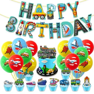 교통 생일 장식 차량 테마 생일 축하 배너 케이크 장식 라텍스 풍선 베이비 샤워 파티 용품 KK020
