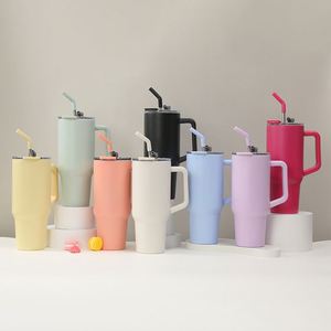 Customized 40oz Stainless Steel Tumbler Mug Double Wall Vacuum Insulated Silicone Sip Outdoor-use <b>Straw</b> Cup Handle - Product Image 3