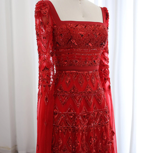 Jancember LSZ461 Belles robes de soirée à col carré avec manchon Cape - Product Image 3