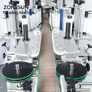 Zonesun ZS-TB300Z Volledige Automatische Zelfklevende Platte Ronde Fles Cosmetische Dubbelzijdig Etikettering Machine