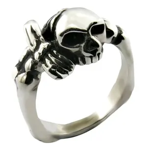 Anillo de calavera de acero inoxidable estilo moderno hip hop punk para hombre