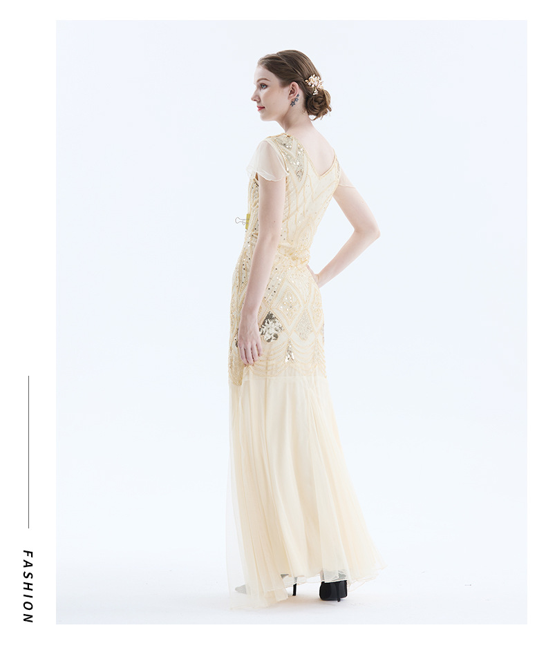 Vintage Womens Sequins Maxi Dress - 1920s Gatsby Club Party