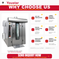 Nouveau four rotatif à convection commercial en acier inoxydable, électrique, à commande numérique, automatique, 380V, pour usage industriel, avec support de boulangerie, garantie 1 an