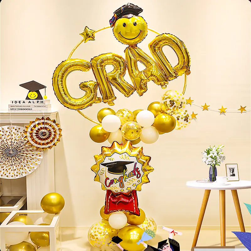 教室の装飾紙吹雪ゴールドGRADフォイルバルーンキッズボーイズガールズ卒業テーマパーティーデコレーションバルーンタワースタンド付き
