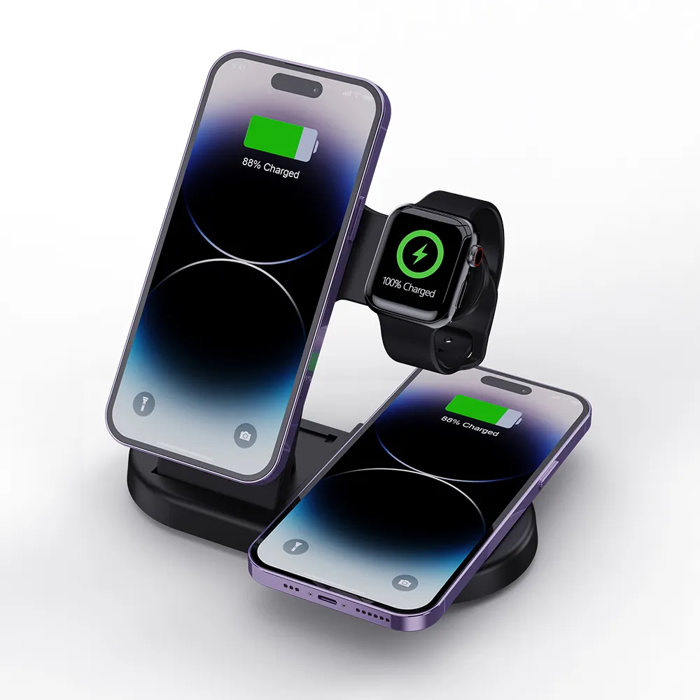 Carica rapida carica magnetica pieghevole 3 in 1 ricarica Wireless 15W per iPhone15 14 13 Apple Watch9 8 7 6 5 Airpods Samsung Galaxy