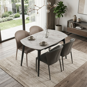 Factory Direct Sales Multifunctional Luxury <strong>White</strong> Marble Top Carbon Steel <strong>Round</strong> Extendable <strong>Dining</strong> <strong>Table</strong> - Product Image 2