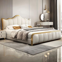 Cama King-size Moderna de Cuero Suave con Estructura de Madera Dorada, Tapicería Acolchada Personalizable, Duradera y Comercial, para Apartamentos y Hoteles Love Zone