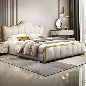 King-size Modern Leather <b>Bed</b> Gold Stainless Steel <b>Frame</b> Customizable High Double <b>Bed</b> Cushioned Upholstery Wooden <b>Soft</b> Home - Product Image 4