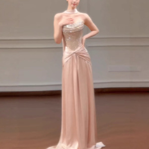 Strapless Sequined Evening Gown Empire Waist Mermaid Tail Elegant Bridal Emcee Dress Coming Of Age Ceremony - Product Image 4