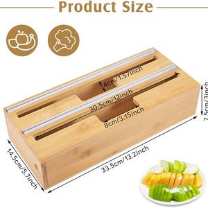 Bamboo <b>Plastic</b> Wrap And Aluminum Foil <b>Storage</b> Box With Cutter <b>Drawer</b> Organizer For Kitchen Use - Product Image 4