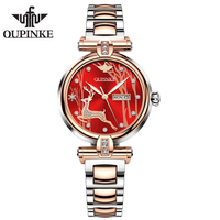 OUPINKE 3180 Montre pour femme en acier inoxydable avec cadran en verre traité, mouvement mécanique, étanche, fermoir caché à bouton-poussoir, 30 mm