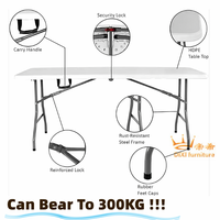 Meja Lipat Plastik PP Outdoor Portabel 6ft Putih Persegi Panjang untuk Pernikahan, Katering, BBQ, Camping, Piknik, Meja Plastik 8ft
