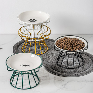 Prato Elevado de Cerâmica para Gatos com Suporte de Metal, Tigela Elevada para Ração de Animais de Estimação, Comedouro para Gatos e Cães Pequenos - Product Image 1