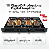Amplificateur audio passif 4 canaux KFKD 1U, amplificateur numérique professionnel de 1300 W pour salles de conférence et scènes intérieures