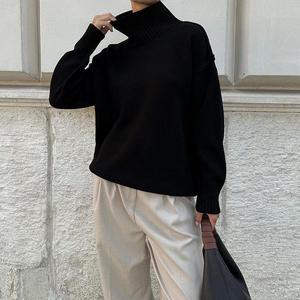 New Casual Splicing High Neck Loose Thickened Women's <b>Sweater</b> Knitted Pullover Fashion - Product Image 3