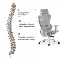 Chaise de bureau ergonomique à dossier haut en maille, avec support lombaire réglable, siège pivotant avec accoudoirs pour le bureau à domicile
