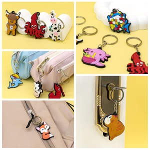 Vente en gros personnalisée de porte-clés en caoutchouc PVC 2D mignons en forme d'animaux, assortiment de porte-clés en forme de dinosaure, grenouille, guitare, fraise, panda, chien, etc. - Product Image 3