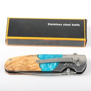 Cuchillo de Caza y Camping con Hoja de Acero Inoxidable y Mango de Madera de Olivo + Resina de Color, Marca HK, 210mm, Diseño Creativo OEM 1 - Product Image 5