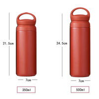 Gourde de voyage portable en acier inoxydable 304 à double paroi isolée sous vide avec couvercle de transport, gobelet réutilisable, bouteille d'eau potable
