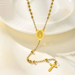 <span class=keywords><strong>Collana</strong></span> <span class=keywords><strong>Rosario</strong></span> in Acciaio Inossidabile Placcato Oro con Ciondolo a Croce, Catena Retrò con Perline di Preghiera Cattoliche, Ciondolo Ovale della Vergine Maria - Product Image 4