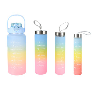 Ensemble de 3 bouteilles d'eau avec paille, personnalisables, sans BPA, en plastique, pour la gym, avec messages de <span class=keywords><strong>motivation</strong></span> - Product Image 1