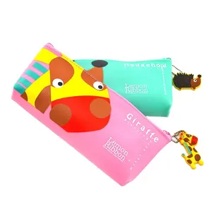 Soft touch PVC colorful pencil case for kids Double side printing pencil case