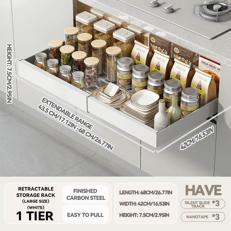 Blanc * Grand plateau de rangement télescopique (43,5-68cm)