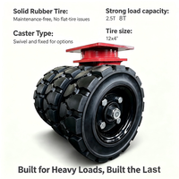 Roues pivotantes robustes en caoutchouc massif de 2500 kg et 12 pouces pour remorques, conçues pour rouler sur terrains accidentés et accidentés