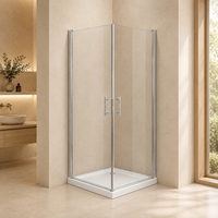 Cabine de douche semi-cloisonnée avec entrée d'angle, portes doubles, verre trempé et receveur 800x800mm