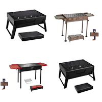 Table de barbecue moderne en acier inoxydable, grande et carrée, avec hauteur réglable, pour extérieur, avec cendrier et pinces, pour jardin