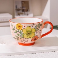 Mug à café, thé ou eau en céramique, peint à la main avec des motifs floraux, directement de l'usine, grande tasse pour le petit-déjeuner
