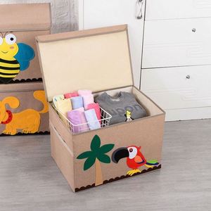 Collapsible Linen Fabric <b>Clothes</b> <b>Storage</b> Box with Carved Design Foldable Flip-Top Lid <b>Clothes</b> <b>Storage</b> Box - Product Image 2