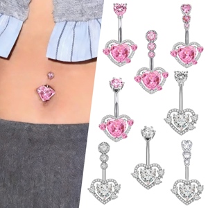 Nouveau design, anneaux de nombril sexy en acier chirurgical 316L, anneaux de nombril en forme de cœur rose, anneaux de nombril doux, bijoux de <span class=keywords><strong>piercing</strong></span> corporel - Product Image 1