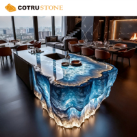 Comptoirs d'îlot de cuisine en résine translucide de luxe léger, table de bar lumineuse pour hôtel, villa, maison